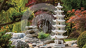 Embrace the serenity of a Japaneseinspired garden with a ceramic pagoda sculpture bringing balance and harmony to the