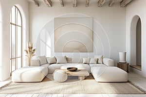 Cozy Modernism: Scandinavian-inspired Living Room with White Sofa and Complementary Armchairs. Generative AI