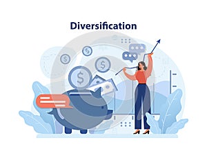 Embracing diversification in savings.. Flat vector illustration.