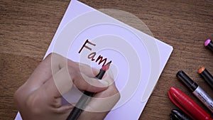 Embracing Family: Top-View of Hands Writing \'Family