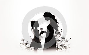 Embracing inner child. Artistic silhouette woman and child, symbolizing the concept of the inner child in delicate