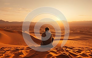 Embracing Solitude: Man Overlooks Sahara\'s Vast Expanse