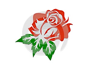 Embroided rose in red at white background