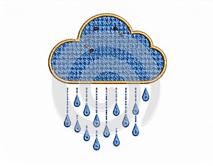 Embroidered Denim Cloud with Rain Drops