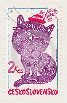 Embroidered Folktale Character - Purple Cat