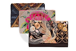 Embroidered handbags, three handbags with embroidery, clutches o