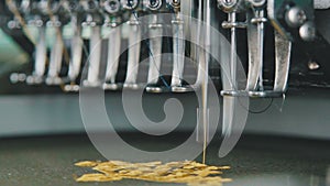 Embroidering a pattern on the fabric. Industrial embroidery equipment