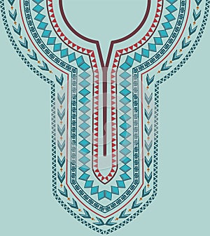 Embroidery abstract geometric neckline pattern design for a kaftan dress in an ethnic African style.