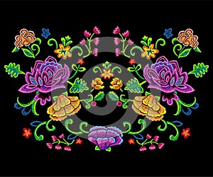 Embroidery botanical trend pattern with colorful simplify flowers.