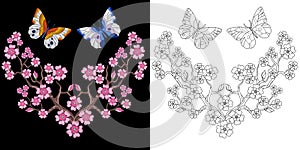 Embroidery butterfly and sakura design