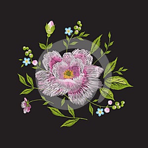 Embroidery colorful floral pattern with rose.