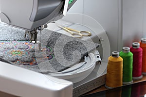 embroidery of colorful mandala on felt with embroidery machine