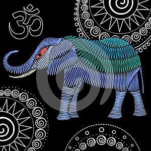 Embroidery elephant fabric design