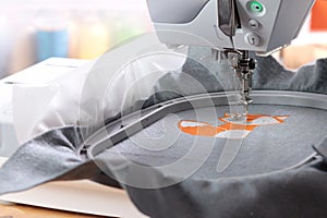 Embroidery with embroidery machine - fox theme - view on work place