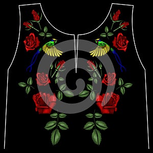 Embroidery ethnic flowers neck line flower design graphics fashion wearing