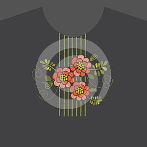 Embroidery floral neckline design