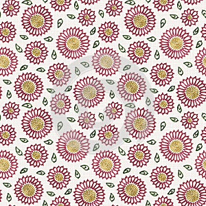 Embroidery floral seamless pattern on linen cloth texture for textile, home decor, fashion, fabric. stitches imitation