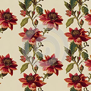 Embroidery floral seamless pattern. Vintage style embroidered flowers repeating fabric backdrop