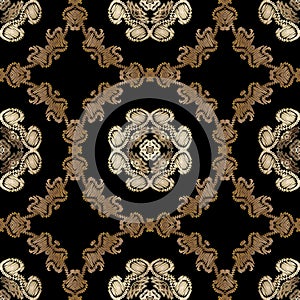 Embroidery floral vector seamless pattern. Baroque ornaments. Colorful grunge background. Tapestry wallpaper. Embroidery damask
