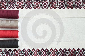 Embroidery fragment. Yarn, fabric.