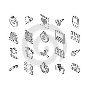 embroidery hobby fabric fashion isometric icons set vector