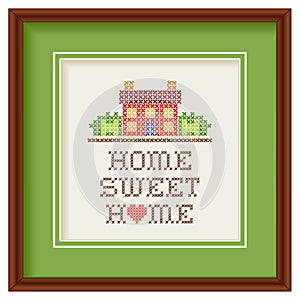 Embroidery, Home Sweet Home Cross Stitch in Wood Frame