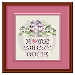Embroidery Home Sweet Home Cross Stitch Wood Frame photo