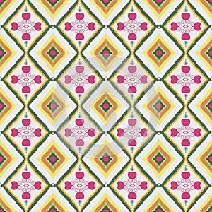 Embroidery illustration design seamless white, yellow, green, pink pattern