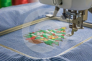 Embroidery machine in close up shot