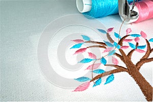 Embroidery machine make tiny pastel tree