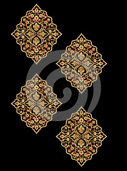 Embroidery Motitf Textile Print Design For Mughal Art. Illustrat, illustration.