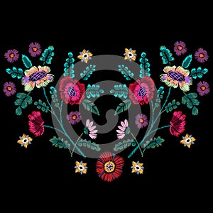 Embroidery native pattern with ethnic flowers.