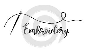 Embroidery with needle. Vector hand made symbol in trendy line style.