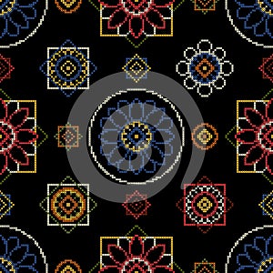 Embroidery pattern. Bright seamless dark background for wallcovering. photo