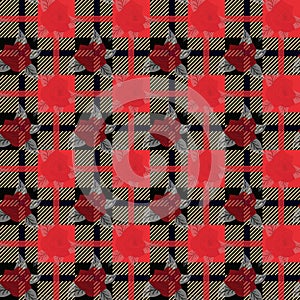 Embroidery pattern flowers and tartan pattern print.