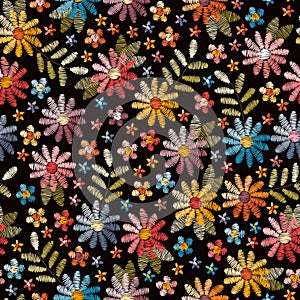 Embroidery seamless pattern with beautiful wild flowers. Summer print. Fashion design.