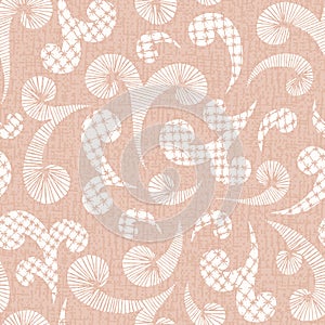 Embroidery Swirls Lace Needlework Vector Seamless Pattern. Hand Drawn Traditional Needlepoint Print