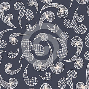 Embroidery Swirls Lace Needlework Vector Seamless Pattern. Hand Drawn Traditional Needlepoint Print Background