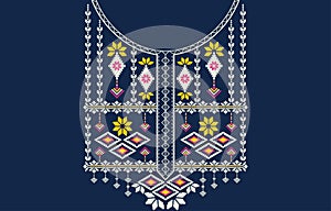 Embroidery Tatreez Pattern , Palestinian fashion neck ornament vector template.