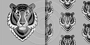 Embroidery Tiger Head print and seamless pattern set