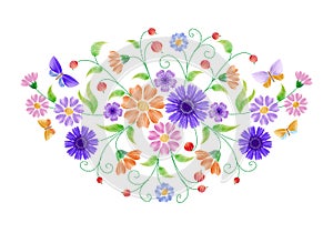 Embroidery on a white background wildflowers. traditional ornament.