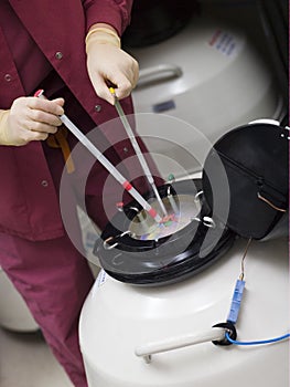 Embryologist freezing embryos for storage photo