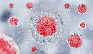 An embryonic stem cell cut opened, revealing Nucleus, Nucleolus in a human cell. Cellular therapy, 3d rendering illustration. photo
