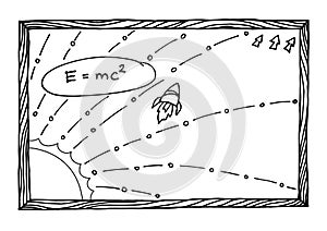 Emc2 physics, maths icon cartoon symbols background vector design