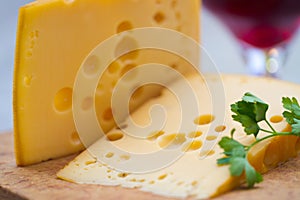 Emental cheese and wine