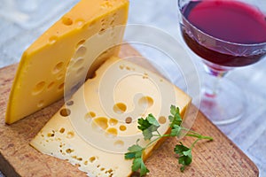 Emental cheese and wine