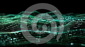 Emerald Abstract Wave Background, Digital Data Flow Visualization, Particle Stream, Modern Technology, Big Data