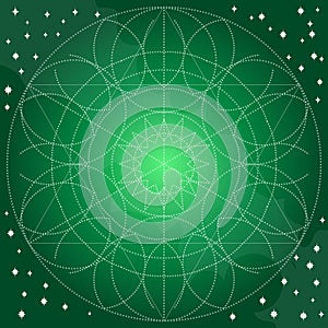Emerald background with abstract geometric pattern of circles. Template for a poster, cards, leaflets