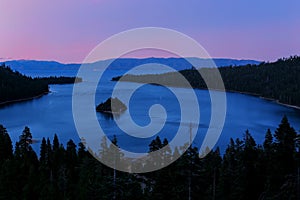 Emerald Bay at Lake Tahoe before sunrise, California, USA