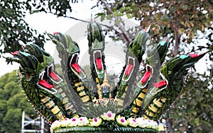 Emerald Buddha and King of Nagas made from banana leaf